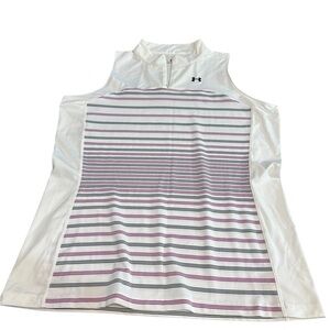 Under Armour HeatGear Sleeveless Half Zip Top White Striped Size Large